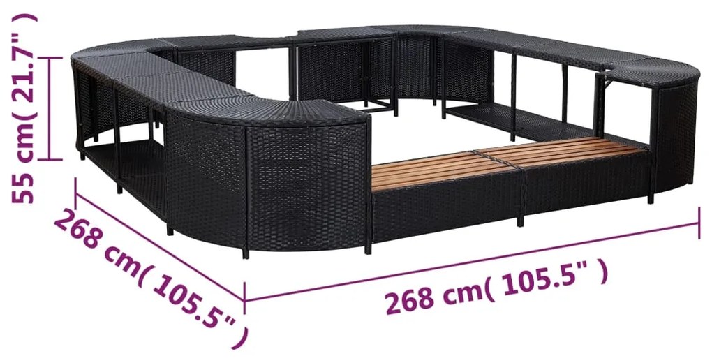 Contorno de spa quadrado 268 x 268 x 55 cm vime PE preto