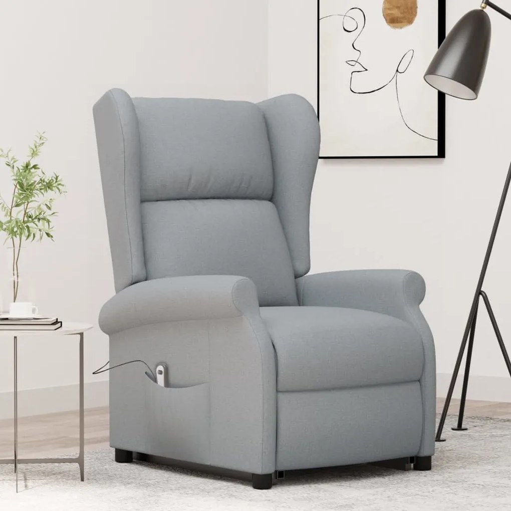 289730 vidaXL Poltrona elevatória tecido cinzento-claro
