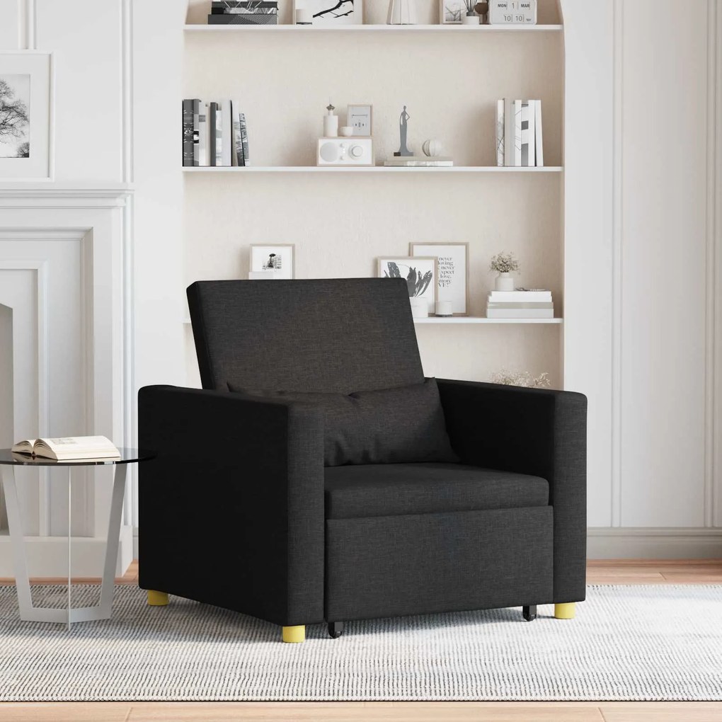vidaXL Sofá-camas retrátil individual Preto 90 x 165 x 87 cm tecido