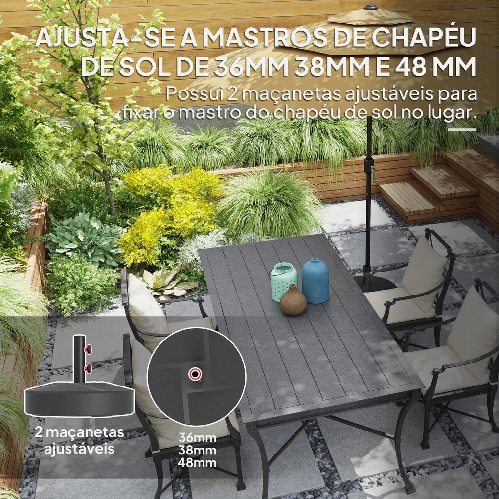 Base para Chapéu de Sol Redonda Suporte para Chapéu de Sol Preenchível com Água 25L ou Areia 30kg Ø56x40 cm Preto