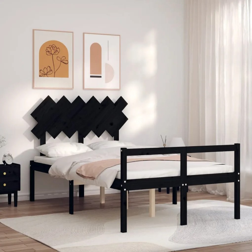 Estrutura de cama de casal c/ cabeceira madeira maciça preto