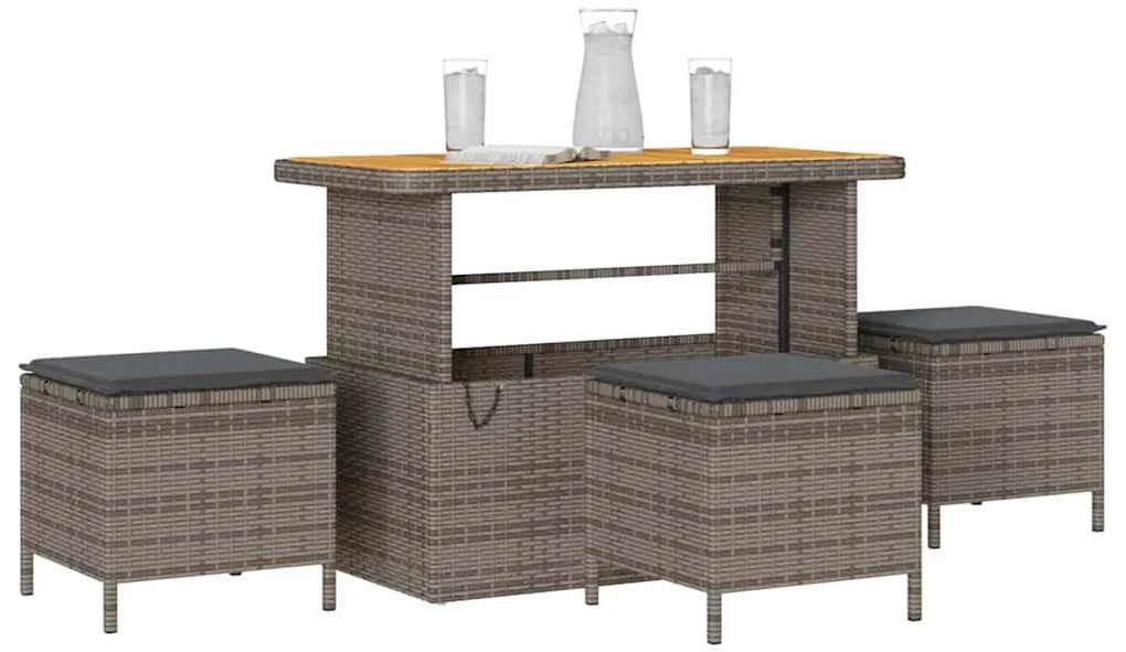 Conjunto de Jantar para Jardim de 4 Peças com Almofadas Cinza em Ratta