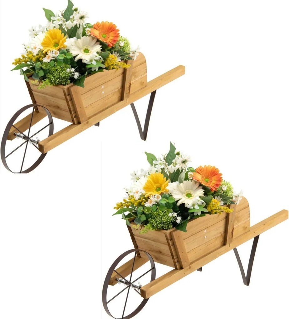 Conjunto de 2 Floreiras Tipo Carrinho, 69,5 x 26 x 29,5 cm, Peças Magnéticas Intercambiáveis, Natural