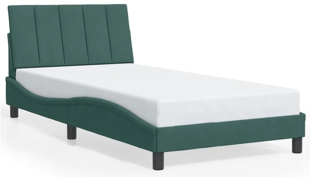 Estrutura de cama c/ luzes LED 100x200 cm veludo verde-escuro