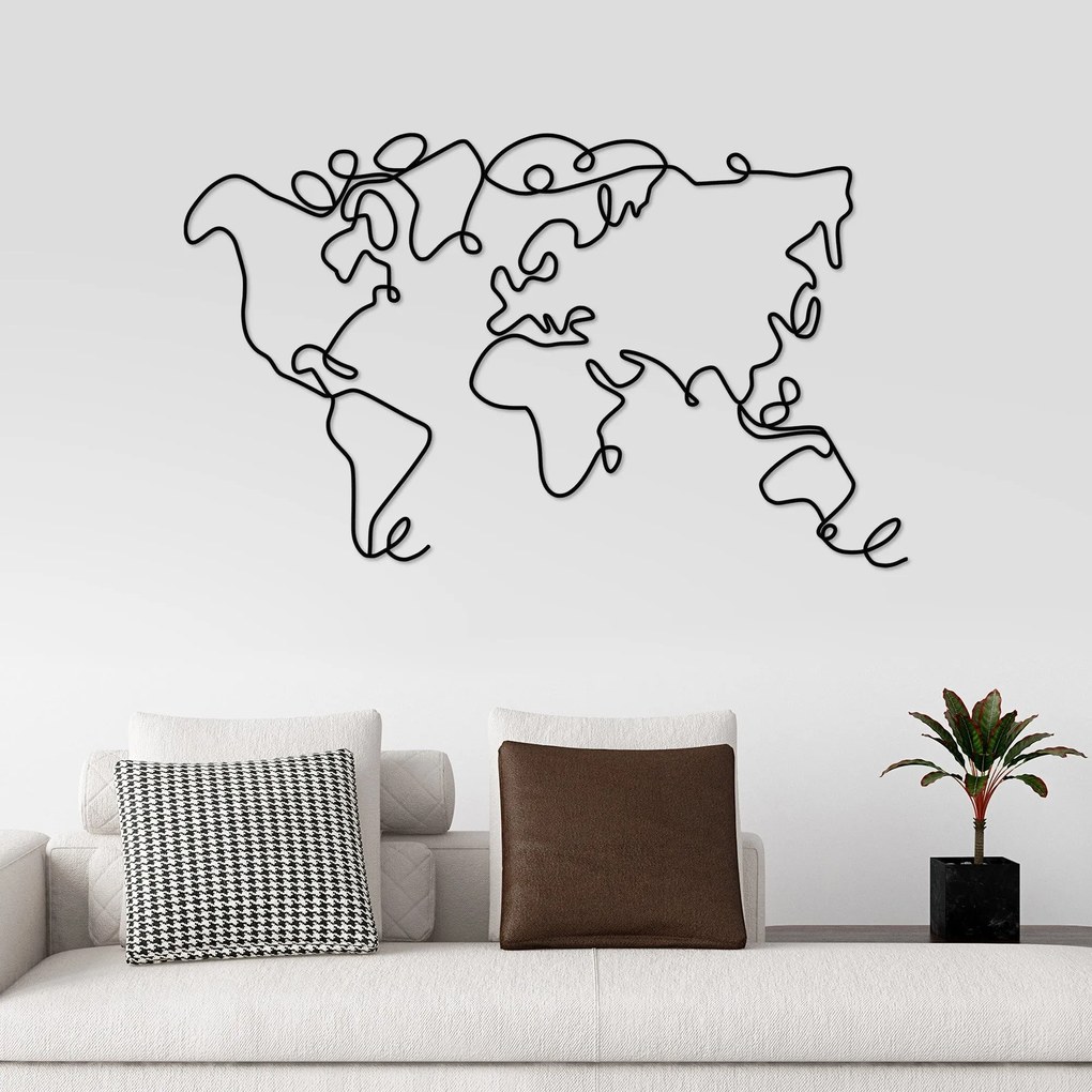 Acessório Decorativo de Parede World Map – Preto – 120 x 70 x 1,5 cm