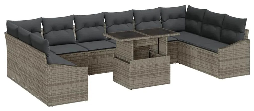 Conjunto de Sofá de Jardim com 11 Peças e Almofadas Cinza em Rattan Si