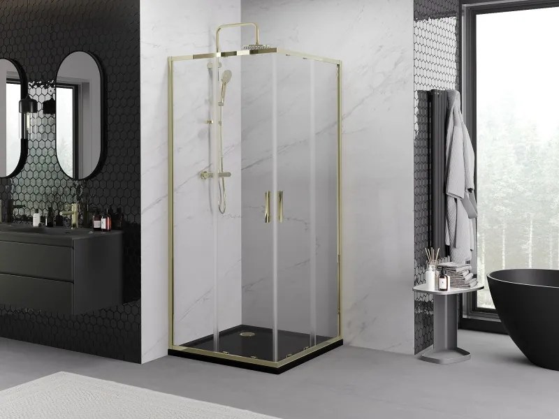 Mexen Exo-S Duo cabine de duche quadrada deslizante 100 x 100 cm, transparente, dourada - 8111-100-100-50-00