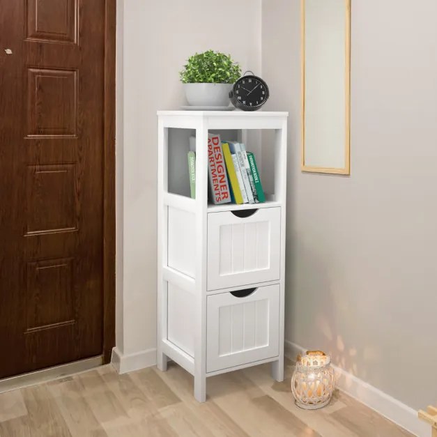 Armário de Casa de Banho com 2 gavetas removíveis, prateleira lateral estreita, móveis para sala de estar, quarto, 30 x 30 x 90 cm, branco
