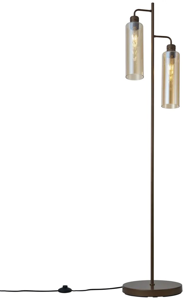 Candeeiro de pé Hotel Chic bronze escuro com vidro âmbar 2 luzes - Stavelot Chique de hotel