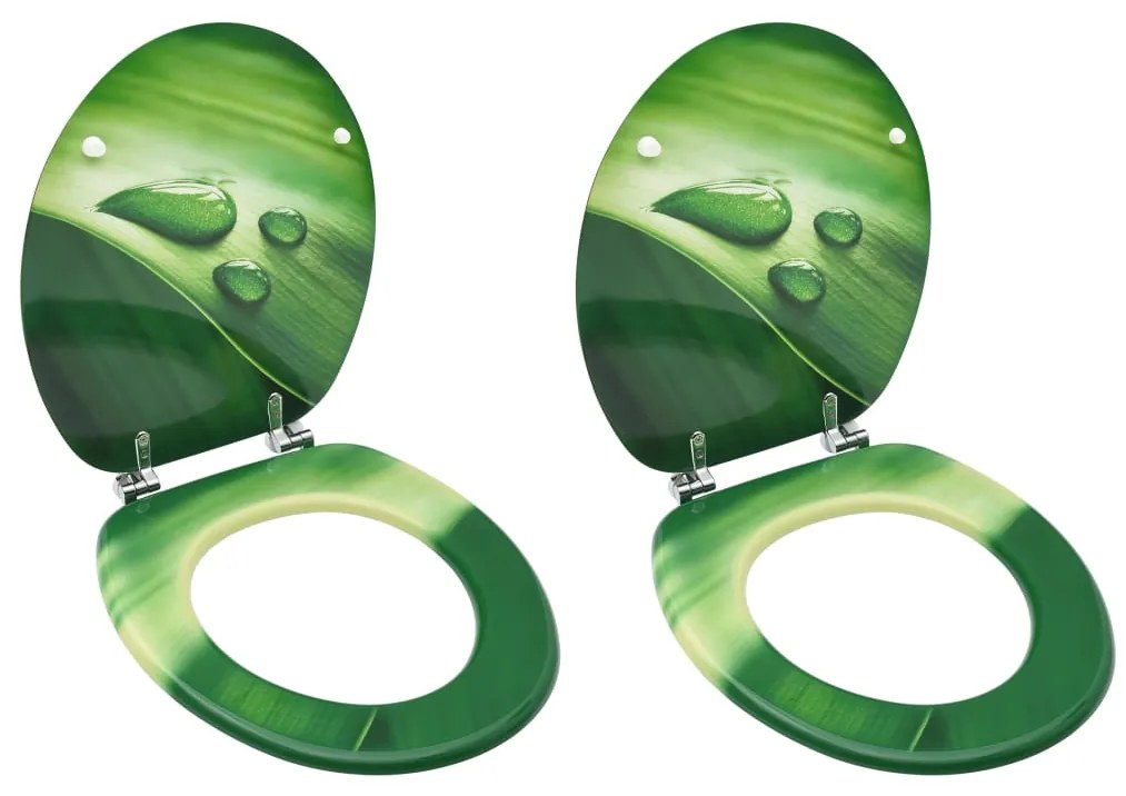 Assentos sanita com tampas 2 pcs MDF design gotas água verde
