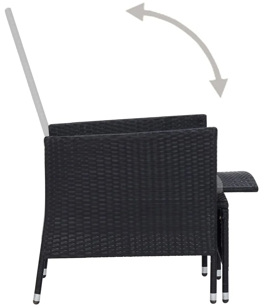 3 pcs conjunto lounge para jardim c/ almofadões vime PE preto