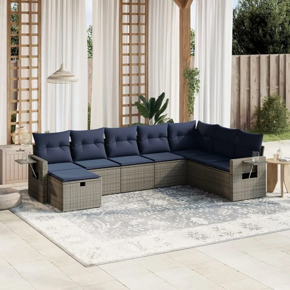 vidaXL 8 pcs conjunto sofás p/ jardim c/ almofadões vime PE cinzento