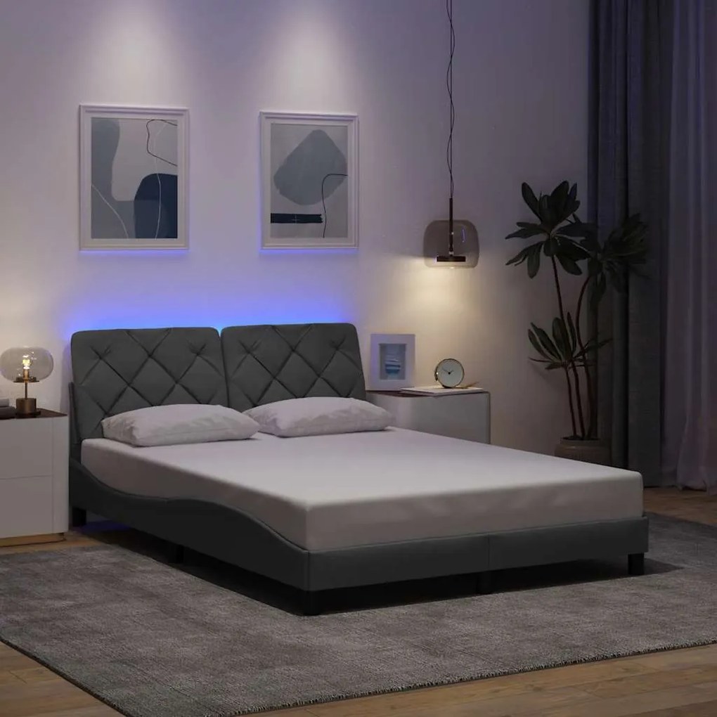 Estrutura de cama com LED sem colchão 140x190 cm tecido