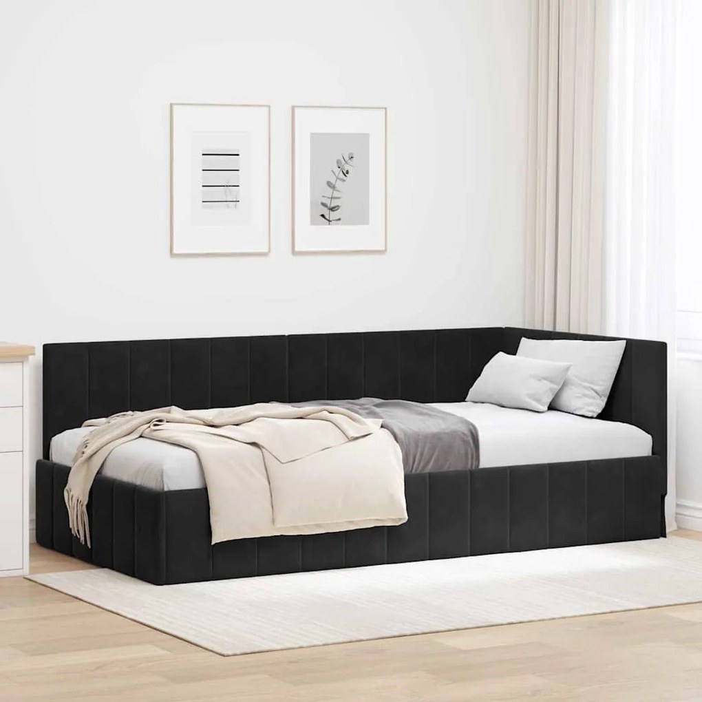 vidaXL Estrutura de Cama de Canto Preto 100 cm x 200 cm Veludo