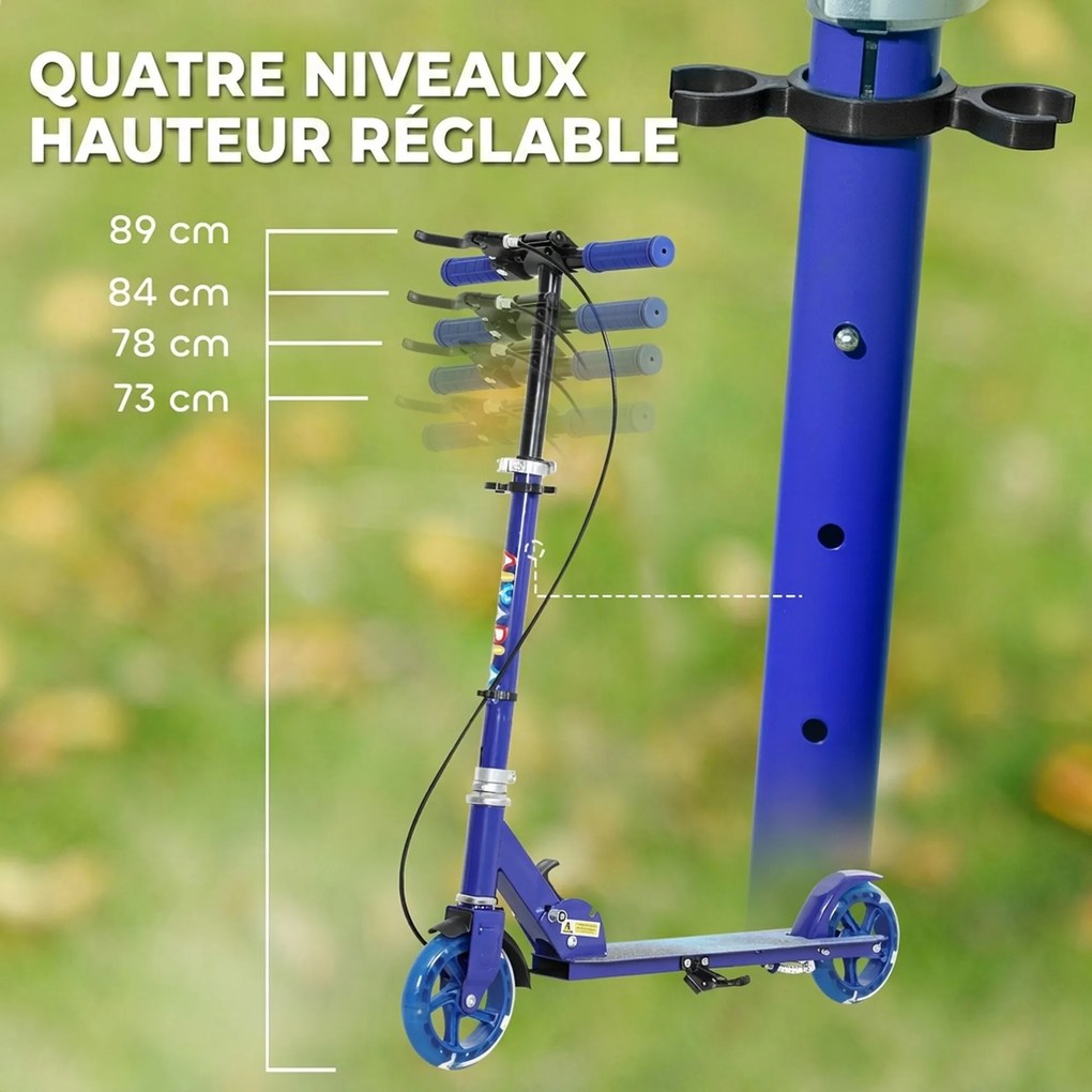 Trotinete infantil para crianças dos 3 aos 8 anos, trotinete dobrável de 2 rodas com rodas LED luminosas, 4 posições de regulação de altura, azul