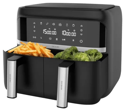 Fritadeira sem óleo Cecotec Cecofry Advance Double 9 L Ar Quente. 2850 W, Diet, Compacto e Digital, 2 Cestos com Dupla Temperatura e Tecnologia Perfec