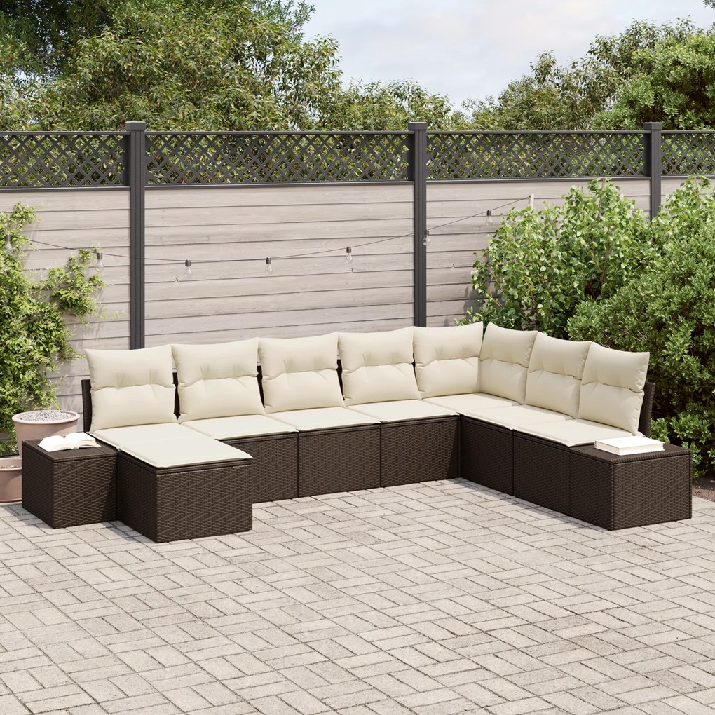 Conjunto de Sofá de Jardim de 8 Peças com Almofadas Castanho Poly Ratt