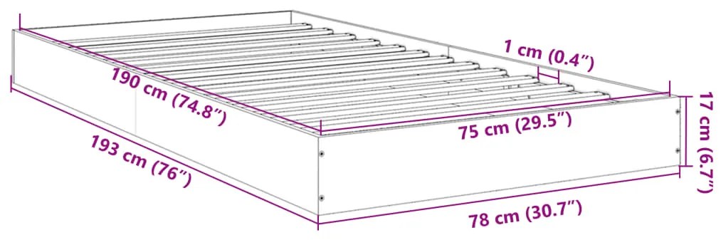 Estrutura de cama 75x190cm derivados de madeira carvalho sonoma