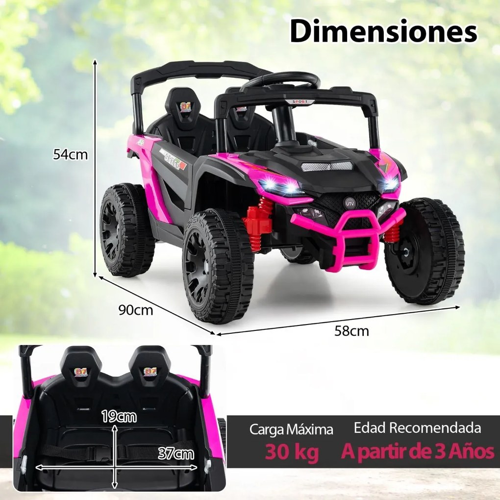 Carro elétrico infantil de 12 V, com comando à distância, 3 velocidades, luzes LED, música, buzina, veículo a bateria para crianças, Rosa
