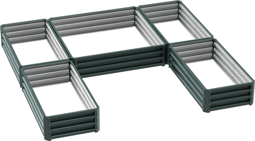 Outsunny Canteiro Modular em Aço para Jardim Conjunto 5 Peças 245x242x31 cm Verde | Aosom Portugal