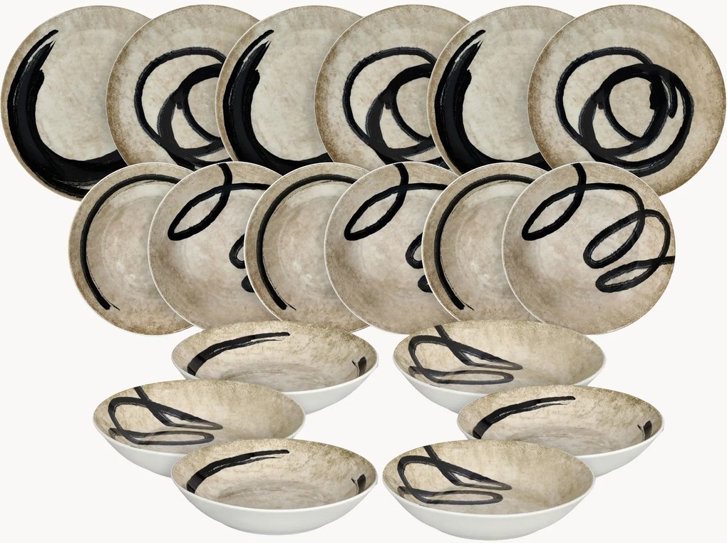 Conjunto de loiça em porcelana Moon, 6 pessoas, conjunto de 18