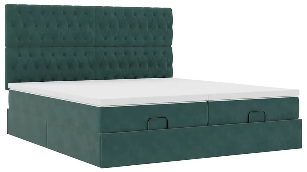 Estrutura de cama otomana com colchão verde escuro veludo