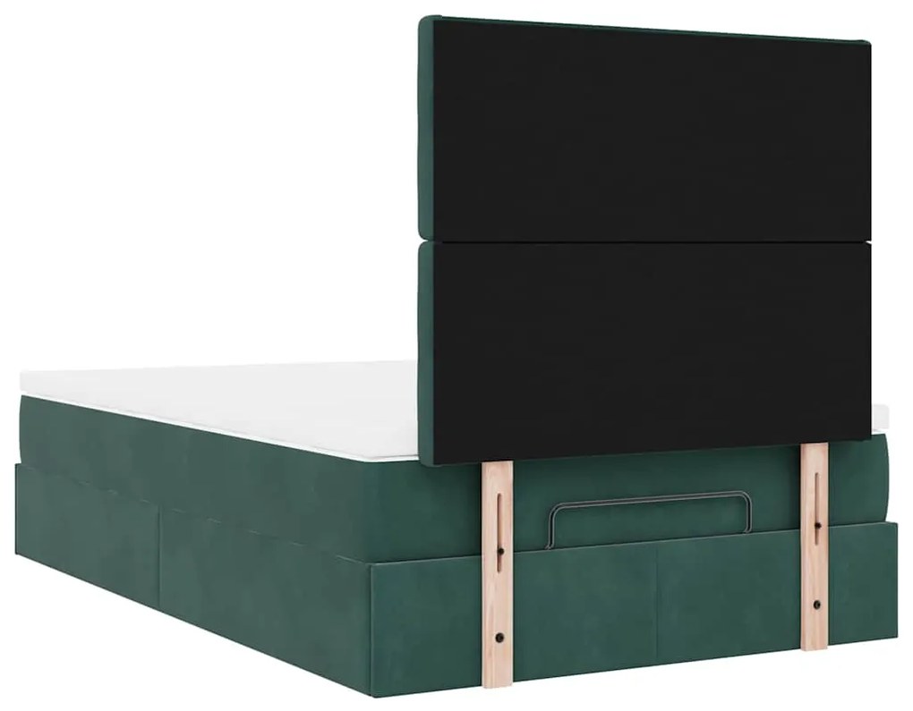 Estrutura de cama otomana com colchões verde escuro veludo