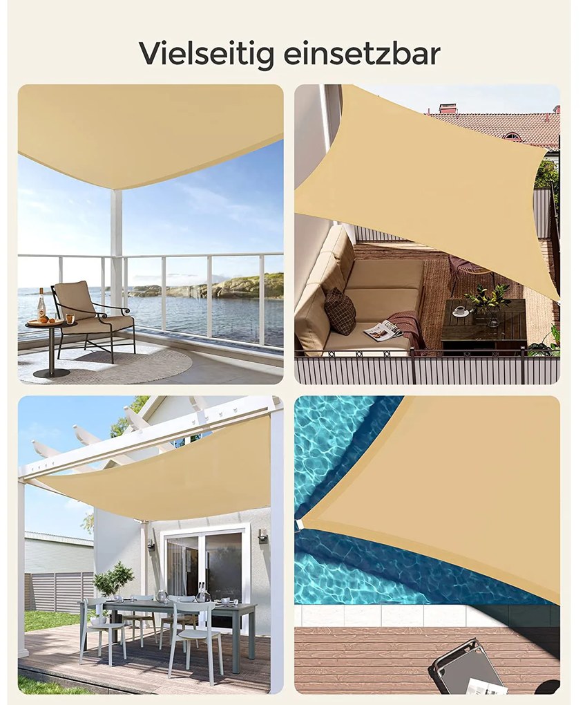 Toldo Vela 2 x 3 m retangular com 4 x cordas de fixação amarelo areia