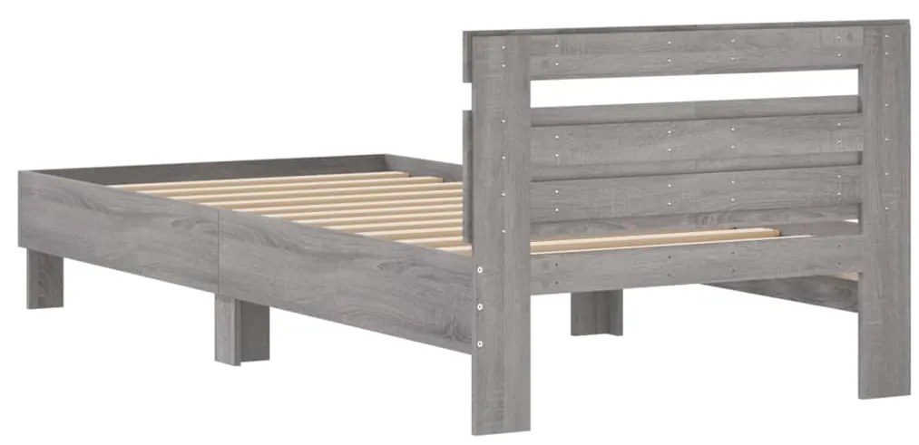 Estrutura de cama c/ cabeceira derivados madeira cinza sonoma