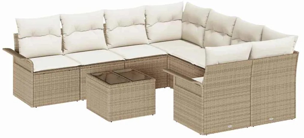 Conjunto de sofá de jardim 9 peças com almofadas bege em polirattan