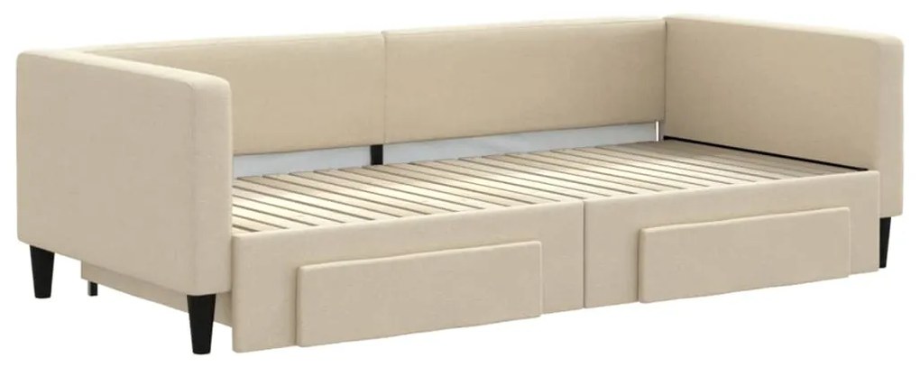 Sofá-cama com gavetão e gavetas 90x200 cm tecido cor creme