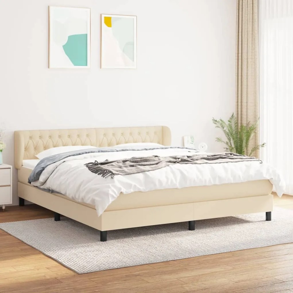 vidaXL Cama com molas/colchão 180x200 cm tecido cor creme