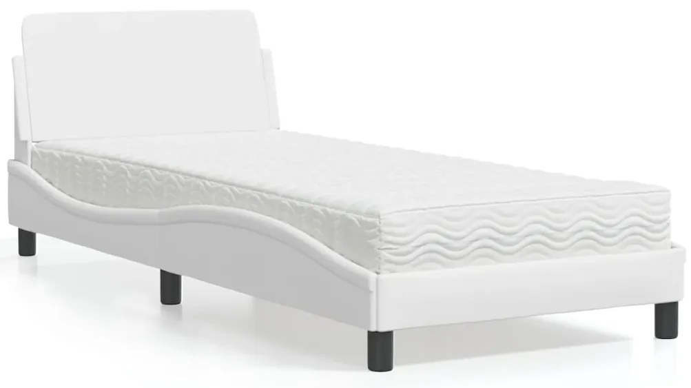 Cama com colchão 90x200 cm couro artificial branco