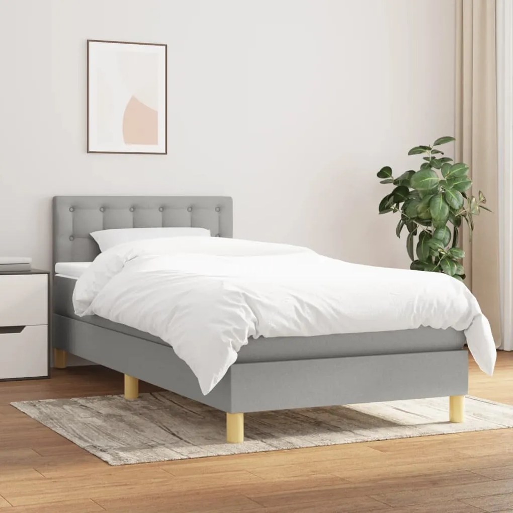 vidaXL Cama com molas/colchão 90x190 cm tecido cinzento-claro