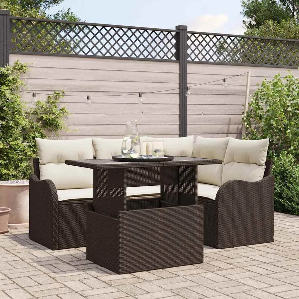 vidaXL Conjunto de Sofá de Jardim 5 pcs Castanho Rattan Sintético