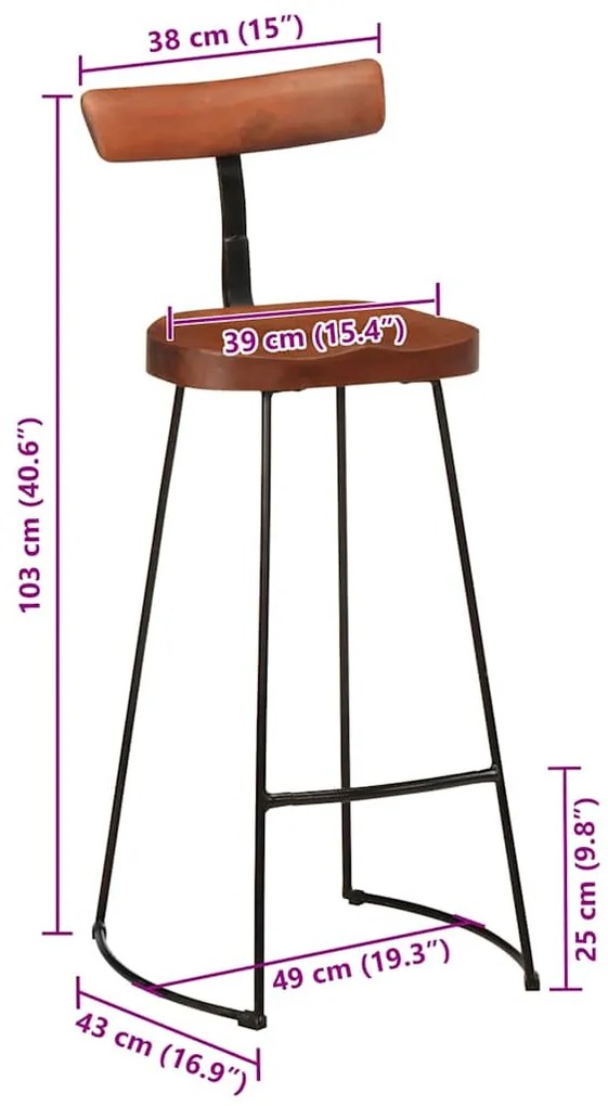 Bancos de bar 2 pcs 49x43x103 cm madeira de mangueira maciça