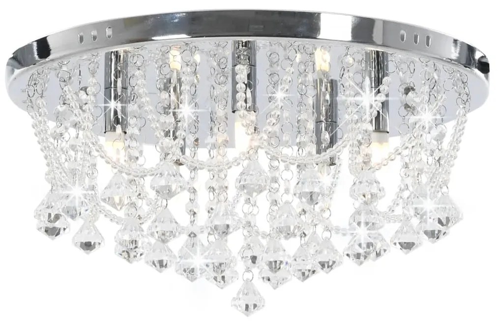281583 vidaXL Candeeiro teto c/ contas cristal 4 lâmpadas G9 redondo prateado