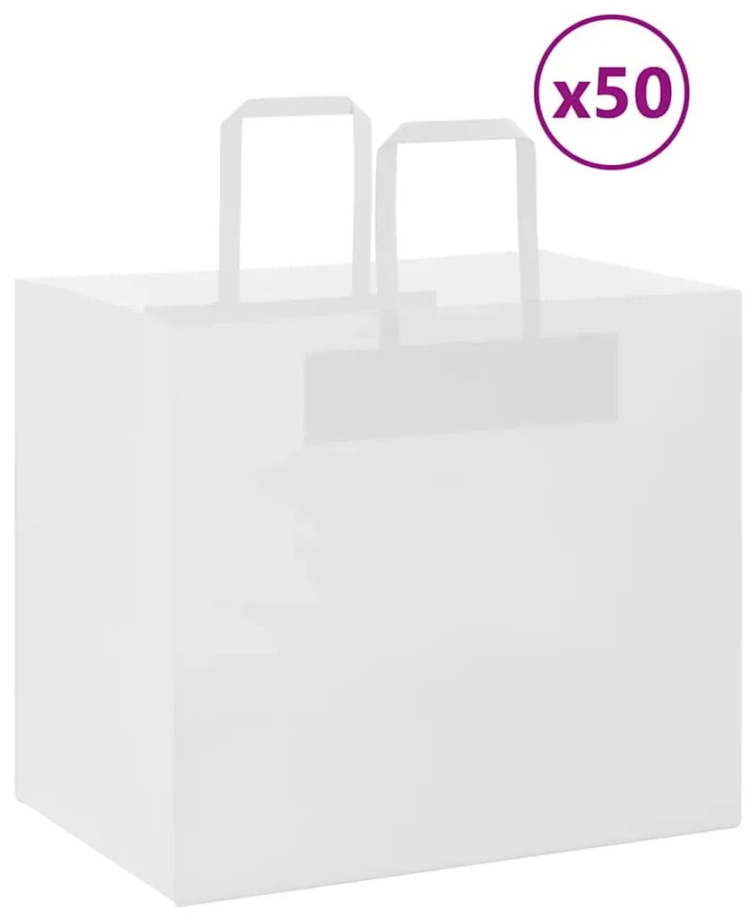 vidaXL Sacos de papel 50 unid com alças branco 32x22x28 cm