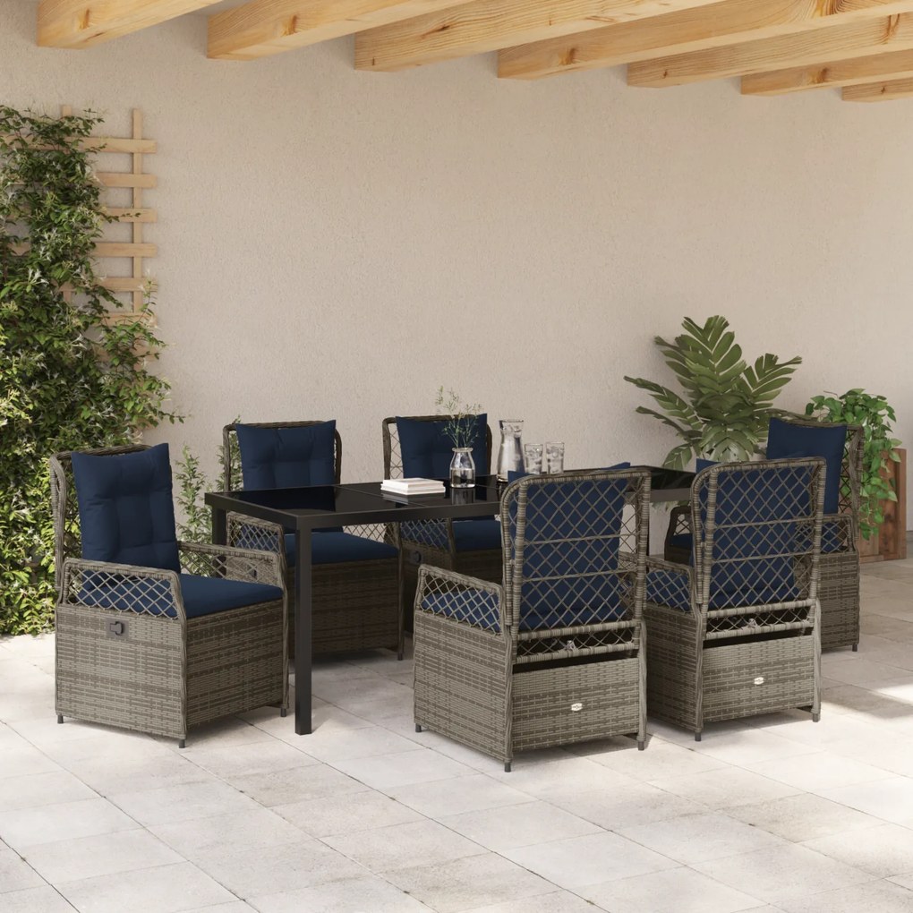 Conjunto de Jantar de Jardim 7 Peças Rattan PE Cinza