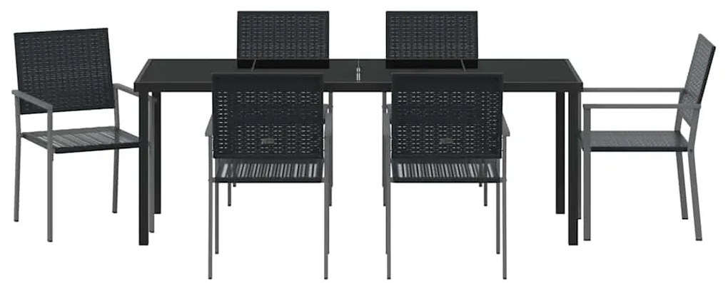 Conjunto de Jantar de Jardim 7 Peças Preto em Rattan Sintético