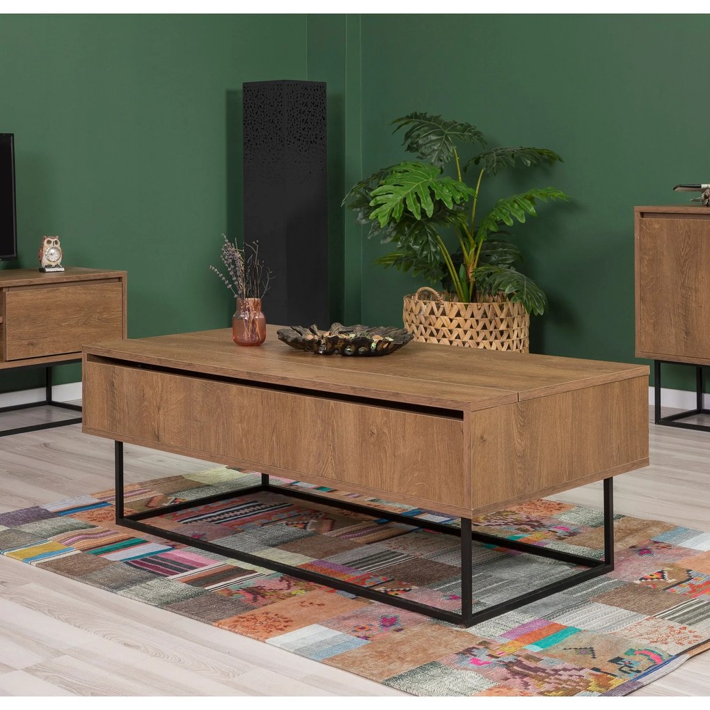 Conjunto de Mobiliário de Sala de Estar Laxus – Nogueira/Preto – Tv Un