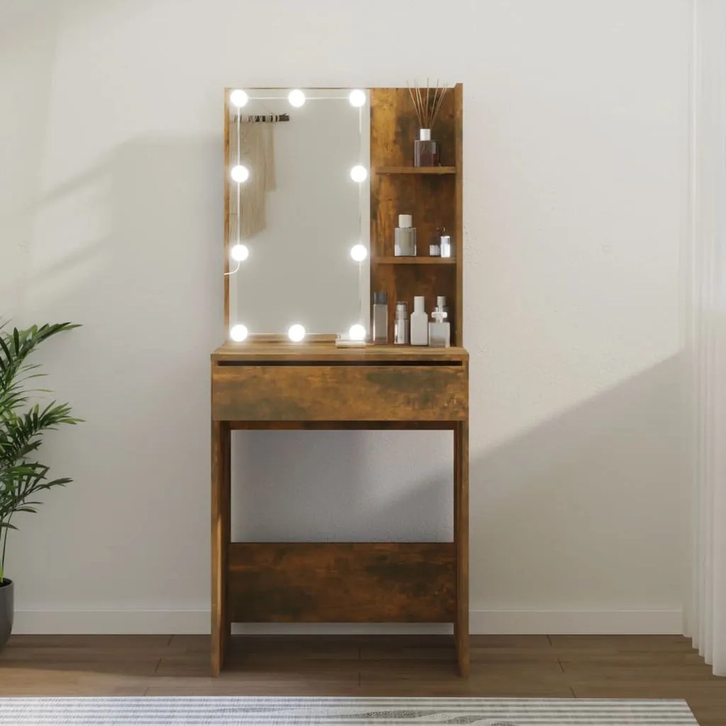 Toucador com LEDs 60x40x140 cm cor carvalho fumado