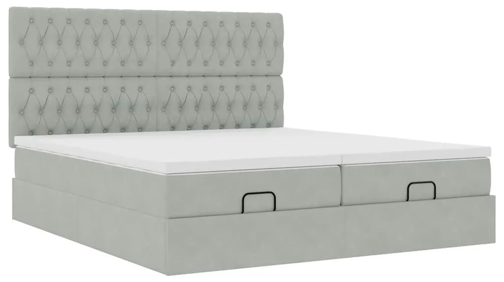 Estrutura cama otomana colchões 200x200cm veludo cinzento claro