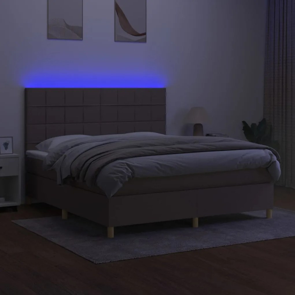 Cama box spring colchão/LED 180x200cm tecido cinza-acastanhado