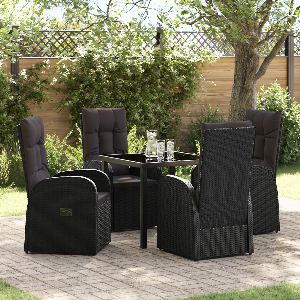 vidaXL Conjunto de Jantar de Jardim 5 Peças com Almofadas Vime Preto