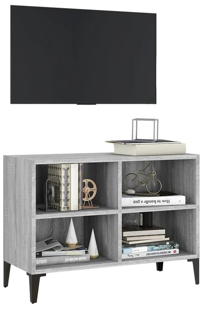 Móvel de TV com pernas de metal 69,5x30x50 cm cinzento sonoma
