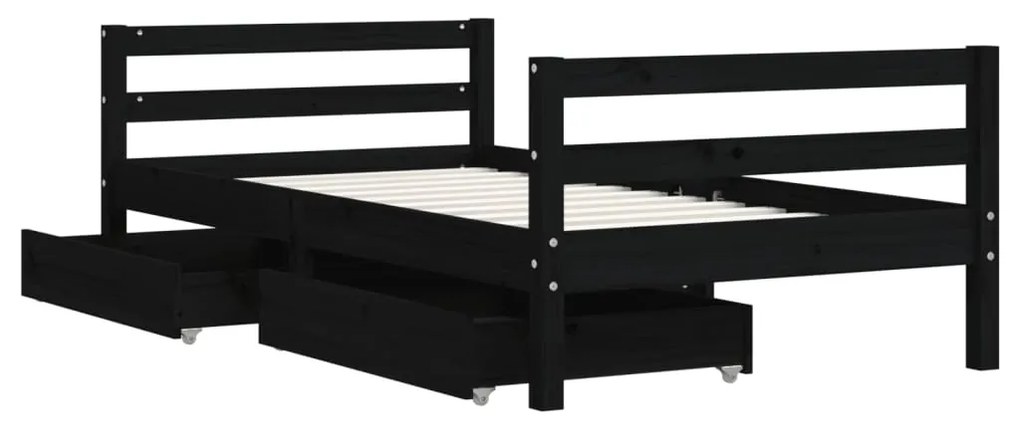 Estrutura cama infantil c/ gavetas 80x160 cm pinho maciço preto