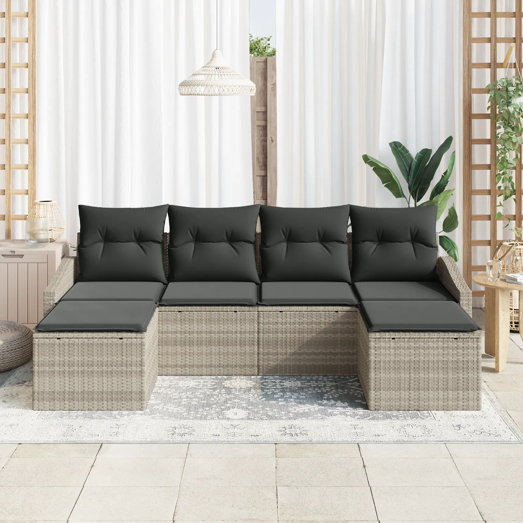 Conjunto de Jantar com 6 Peças e Almofadas Rattan Sintético Cinza Clar