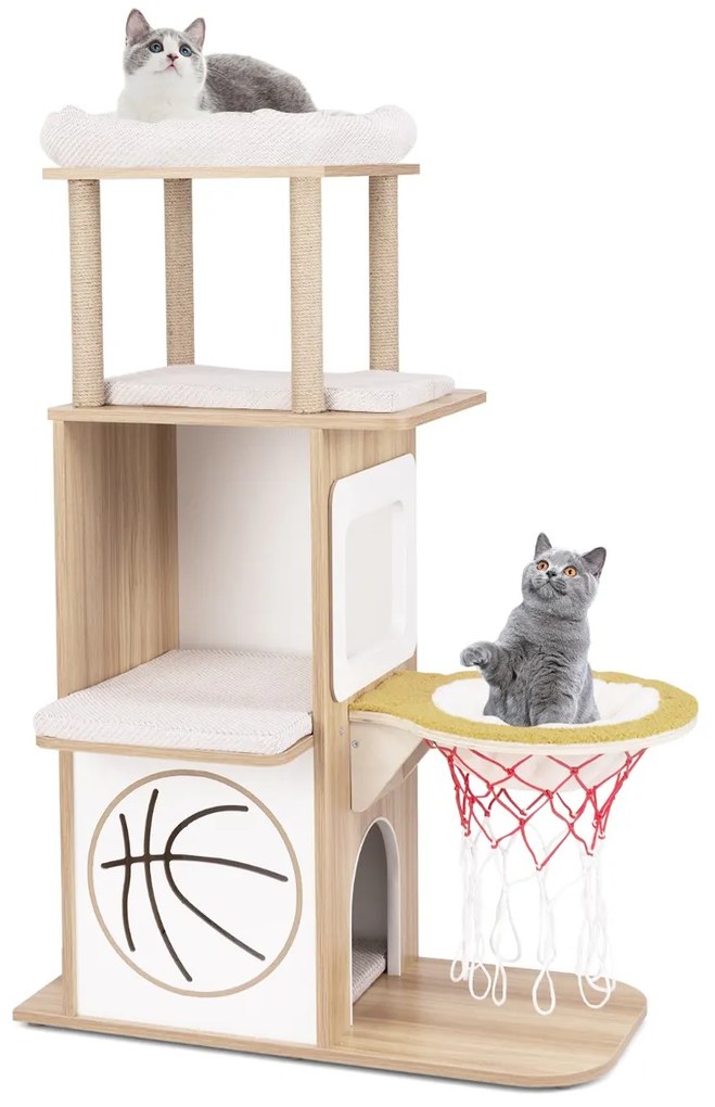 Arranhador para gatos 120cm  tema desportivo 5 decks com poleiros  Rede de dormir natural