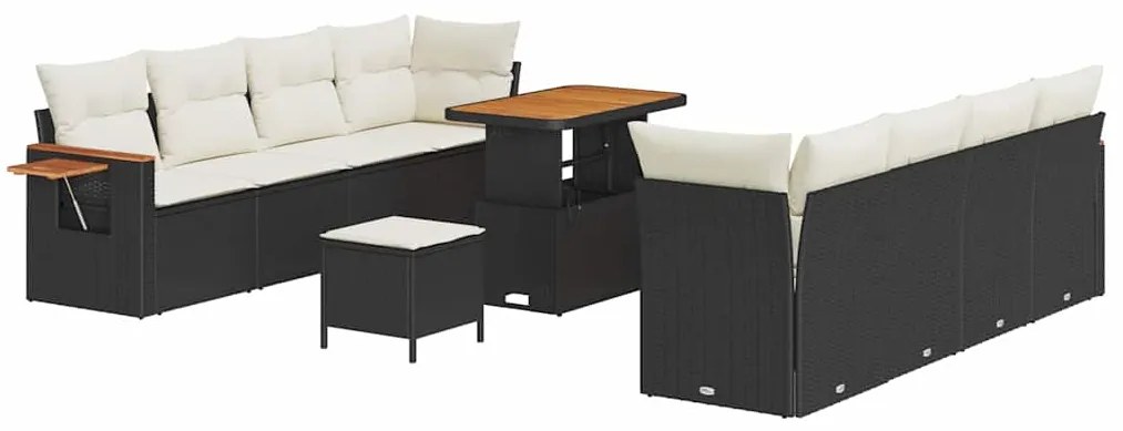 Conjunto de Sofá de Jardim vidaXL 11 Peças com Almofadas Preto Rattan
